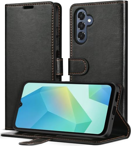 ivoler mobiltelefonfodral för Samsung Galaxy A16 4G / A16 5G, RFID-blockerande fodral, premium PU-läderfodral, stötsäkert skyddsfodral, magnetiskt flipfodral med kortplats och stativfunktion - svart