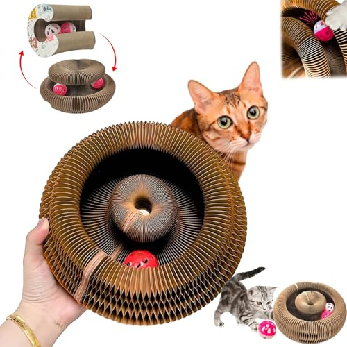Cats Toy,Katzen Kratzspielzeug,Faltbares Wellpappe Kratzpappe Rund with Magic Tracks,Katzen Kratzspielzeug, for Scratching and Claw Maintenance (1 pcs)