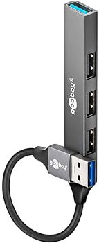 goobay 74456 - Adattatore multiplo a 4 porte USB 3.2, splitter da 5 Gbit, sottile da A a 4 porte A, multiporta 3.0 Hub
