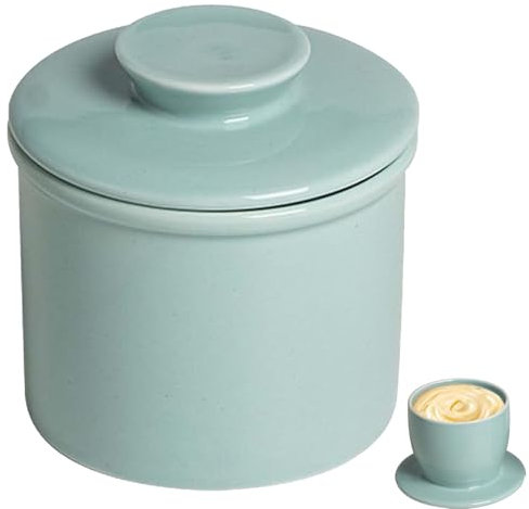 Beurrier français en céramique avec couvercle, facile à nettoyer, pour beurre, sel, sucre, viande de poulet (bleu clair)