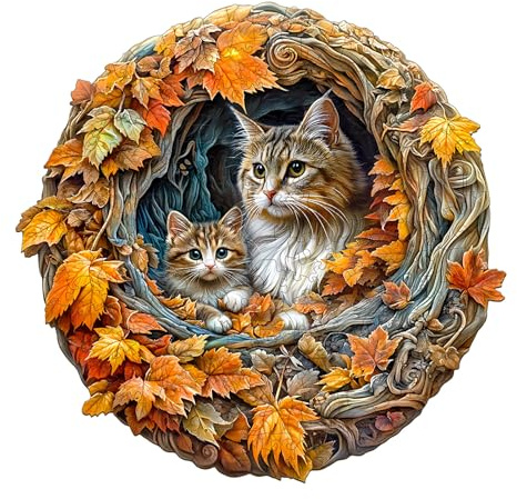 Hakumata Holzpuzzle Erwachsene 3D Katze Mutter- 185 Teile holzpuzzle Geschenkbox, Einzigartige Puzzle Geschenke für Puzzleliebhaber,Wanddekoration und Geschenk für Freunde und Familien