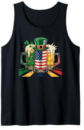 Chope à bière irlandaise Drapeau USA Trèfle Jour de la Saint-Patrick Débardeur