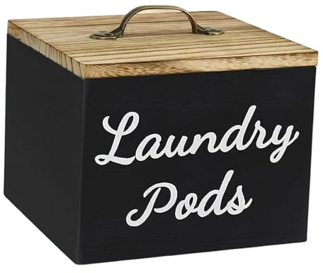 perfk Contenedor de Almacenamiento de Madera con Tapa, dispensador, decoración de la Sala de lavandería, Organizador de encimeras de la Caja de, Pod Negro de Lavandería