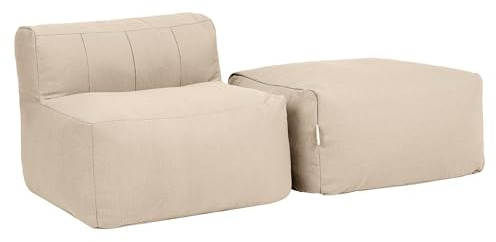 Icon Zen Liegsessel mit Hocker, Modular Sofa für Erwachsene, Beige, Olefin Stoff für Drinnen und Draußen, Ecksofa, Bequemer Sitzsack Sofa mit Schaumstoff Füllung, Garten, Terrasse, Lounge, Wohnzimmer