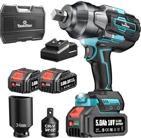 TaskStar Impact Wrench 3/4 inch, 1180Ft-lbs(1600N.m) Brushless Impact Gun High Torque Impact Driver w/ 5.0Ah Battery & Fast Charger, Electric Impact Wrench for Truck, Industrial Tasks