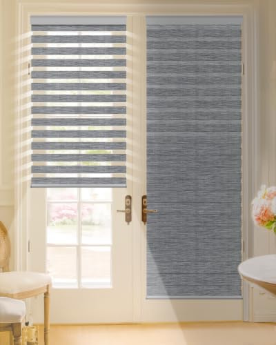 Tokblind Motorized Zebra Blinds with Remote Control, Electric Dual Layer Sheer Roller Shade Compatible with Alexa Google via Hub, Smart Day and Night Blind for Windows, Customized Size (Light Grey)