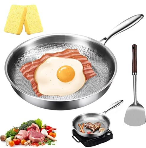 Siraat Pure Titanium - Padella martellata Pro con coperchio, 26 cm, 26 cm, 28 cm, 28 cm, in puro titanio martellato, antiaderente per cucinare, resistente ai graffi, riscaldamento uniforme