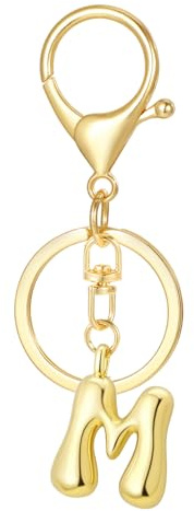 MWOOT Schlüsselanhänger Buchstabe für Frauen Mädchen, Gold Bubble Initialen Schlüsselanhänger Accessoires für Geldbörse Tasche Handtaschen Charms