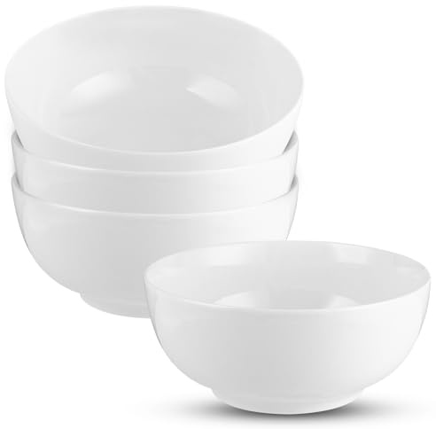 LDXDRU 4er Set Salatschüssel,1000ml Keramik Schüssel Servierschüssel, Müslischalen Porzellan Schüssel Salatschalen, Keramikschale Set Keramik für Ramen, Obst, Dessert, Suppe, Müsli, Weiß