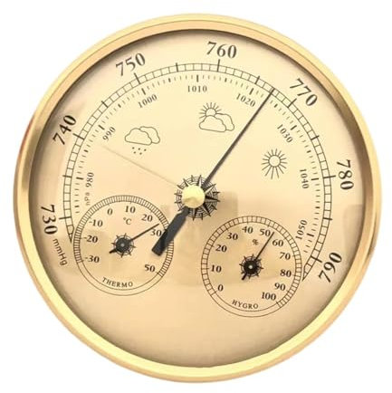 Barometro for umidità, temperatura e pressione da appendere, termometro multifunzionale, igrometro, barometro a pressione per interni ed esterni(Gold)