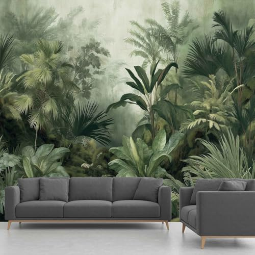 Générique Papier Peint Intissé Forêt Tropicale Humide, Papier Peint Panoramique Feuilles Plante Jungle, Fresque Murale – Décoration Murale Pour Salon, Chambre, Bureau – 350 x 256 cm(non adhésif)