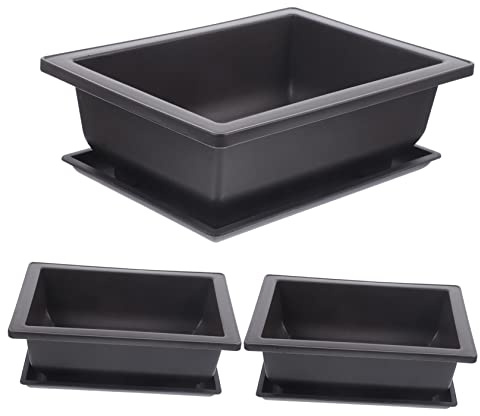 Milisten 3set Vasi Per Bonsai in Con Vassoio Drenaggio Vasi Da Quadrati Per Coltivare Piante Semi e Plastica Per Bonsai e Piante Da Vivaio