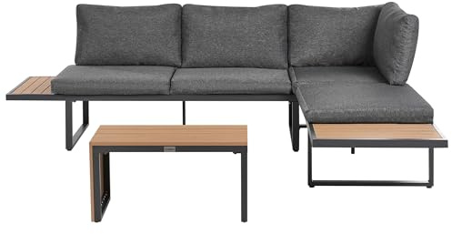 Beliani 4-Sitzer Lounge Set Aluminium Hellbraun/grau mit Auflagen Couchtisch Pienza