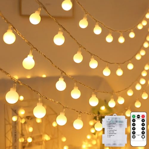 Kolpop Globe Fairy Lights Battery Operated with Remote, 100LED 8 Modes String Lights Waterproof, Warm White Dimmable Fairy Light for Indoor Outdoor Christmas Bedroom Garden