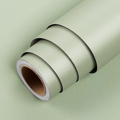 LACHEERY Vert Papier Peint Adhesif Mural Chambre Enfant Papier Peint Autocollant Mat 40cm x 700cm Film Autocollant Décoratif Rouleau Vinyle Meuble Revetement Mural Vert Clair pour Armoire Salon
