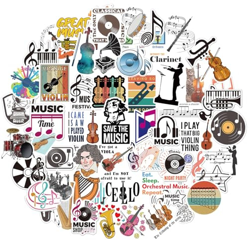 Tixlux 100 PCS Music Stickers, Aesthetic Stickers for Music Lovers, Waterproof Funny Vinyl Decals for Kids Teens Adults Guitar Water Bottle Laptop