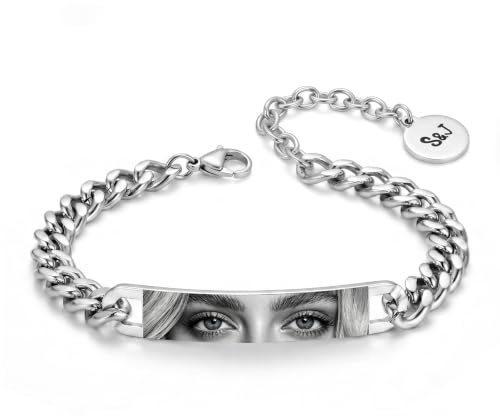 MYLONGINGCHARM Augen-Fotoarmband Herren Personalisiert | Personalisiert mit Foto, Namen/ Text Gravur, verstellbar,Edelstahl, Geschenk für Valentinstag, Ehemann & Jahrestag