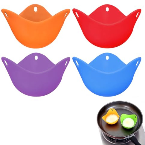 ACKKOR Set di 4 Cuociuova in Silicone, Formine per Uova in Camicia Antiaderenti per Friggitrice ad Aria, Microonde, Fornello, Pentola, Colori Assortiti (Rosso, Viola, Arancione, Blu)