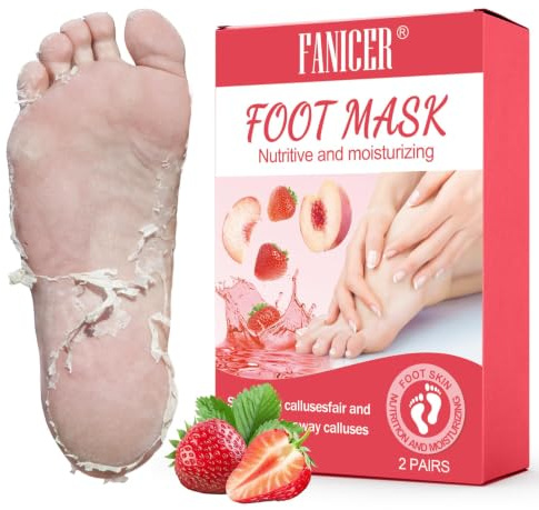2 par fotmasker, fotmask förhårdnadsborttagare mask, fuktgivande fotmask, effektiv fotvård för känsliga fötter, lindrar torra och spruckna fötter, för män och kvinnor (jordgubbar, persika)