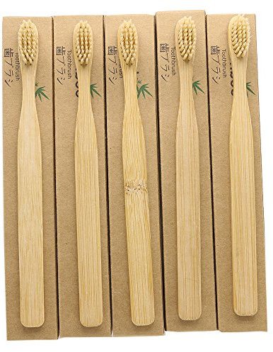 N-amboo - 5 brosse à dents écologiques biodégradables en bambou - Blanchiment des dents naturel - Poils en nylon beige clair