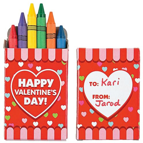 Fun Express Heart-Shaped Valentine Crayons 24 Count - Non-Toxic Multicolor Wax Crayons for Kids Classroom Valentines | Party Favors for Toddler Art & Crafts | Perfect for 2-3 Year Olds Drawing