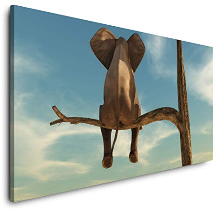 Elefant auf einem Baum 120x 60cm Panorama Leinwand Bild XXL Format Wandbilder Wohnzimmer Wohnung Deko Kunstdrucke