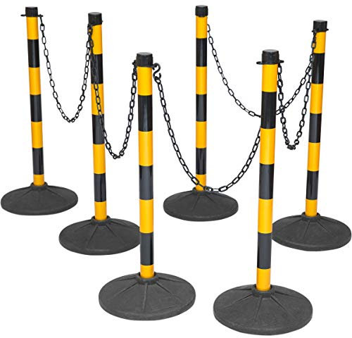 Post and Chain Link Barriers, Yellow & Black Plastic Free Standing Safety Bollards