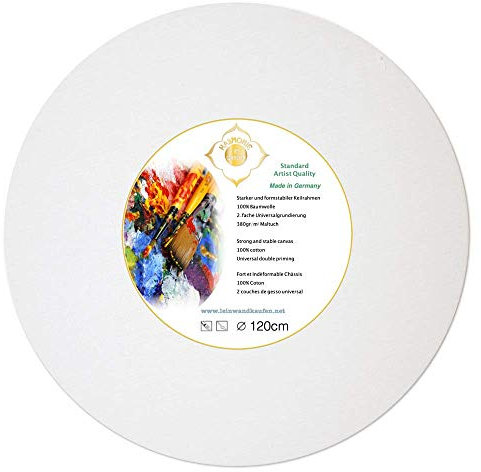 Runde Keilrahmen-Leinwand 120 cm – Echtholzrahmen verzugsfrei, bespannt mit 100% Baumwolle 380 g/m², grundiert & trommelhart gespannt – handmade in Germany