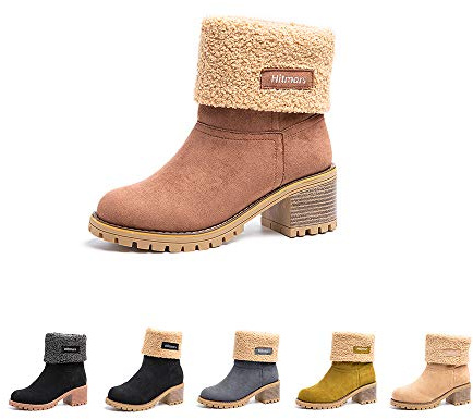 Hitmars Botas Mujer Invierno Forradas Cálidas Botines Ante Plataforma Zapatos Nieve Cómodos Casual Marrón EU 40