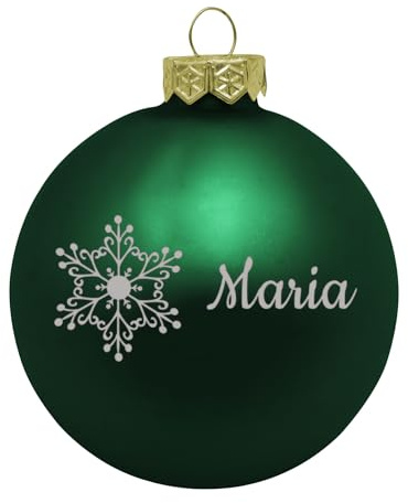 Deitert Weihnachtskugel mit Namen oder Wunschtext graviert, Ø 8cm, personalisierte Christbaumkugel aus Glas (matt), individueller Weihnachtsbaumschmuck mit Gravur, Schneeflocken-Motiv, Grün