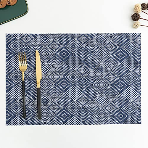 Manteles Individuales Patrón Retro Azul Marino Mantel Individual PVC Lavable Salvamanteles Individuales Resistente al Calor Bajoplatos Antideslizante Individuales Mesa 30x45cm 4 Pcs
