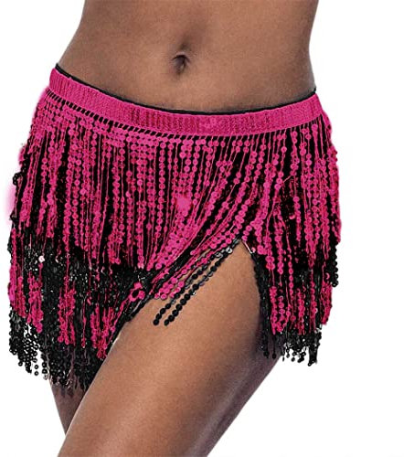 Zookey Rock mit Paillettenquaste Bauchtanz Hüfttuch Rave Kostüm Rave Fransenrock für Frauen und Mädchen (E-Rose-M)