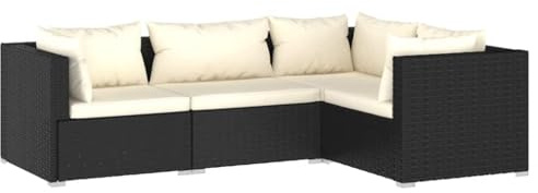 vidaXL Gartenmöbel 4-TLG. mit Kissen Ecksofa Mittelsofa Sofa Lounge Sitzgruppe Gartenset Garten Garnitur Gartensofa Poly Rattan Schwarz