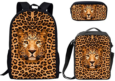 Binienty Jungen Rucksack Kinder Elementary Bookbag Schultasche mit isolierter Lunchbox Tragetasche und Federmäppchen, Gepard-4, Einheitsgröße