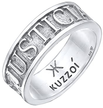 Kuzzoi Herrenring Bandring massiv (8 mm) 925 Silber Breiter Silber Ring | mit Schriftzug JUSTICIA VERITAS Ring für Männer in der Ringgröße 60 - 66