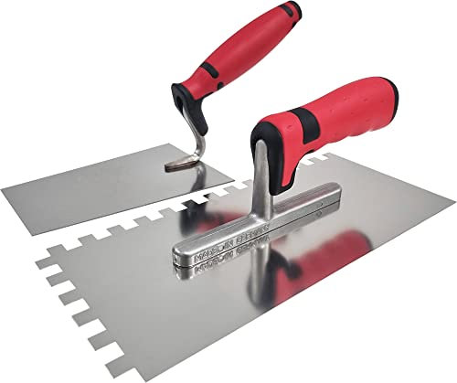 Maurerfreund, Set de carrelage 2 pièces avec truelle de lissage, dents 6 x 6 mm et truelle en acier inoxydable, fabriqué en Allemagne