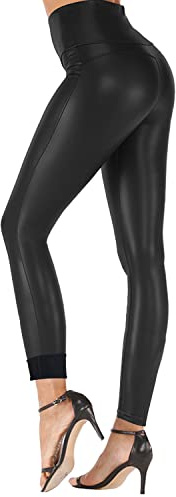 Tulucky Stretchy High Waisted Tights Faux Leather Leggings Pants for Women Regular - Plus Size(ThinFleeceBlack,3XL)