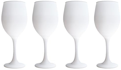 Vikko Matte White Stemmed Wine Glasses, 14 Ounce, Set of 4 for Red and White Wine - Thick and Durable