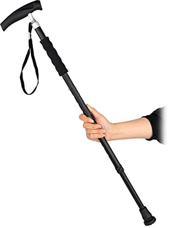 Gehstock für Männer und Frauen, Höhenverstellbar Aluminium Spazierstock, Schwarzer Gehhilfe Stock für Senioren mit Handgelenkschlaufe, 1 Stück