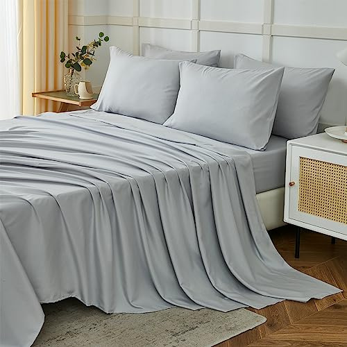 ILAVANDE Queen Sheets Set 6 Piece,Hotel Luxury Super Soft 1800 Series Microfiber Queen Bed Sheets Set-Wrinkle Free & Breathable-14 Deep Pocket Sheets for Queen Size Bed(Queen,Light Grey)