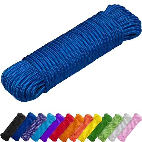 TECEUM Rope – 27.5M x 6mm (1/4 Inch) – Blue – Strong All-Purpose Utility Rope – Camping, Crafting, Flag Pole, Indoor & Outdoor – Polypropylene Nylon Poly Lightweight Diamond Braided Cord