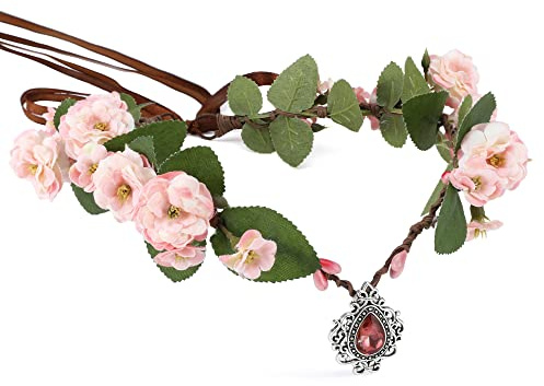 MOSTORY Handgefertigtes rosa Blumenkronen-Stirnband, Brautschmuck, Hochzeit, Blume, Kopfschmuck für Damen, Elfe, Prinzessin, Tiara, Kreis, Feenkostüm, Haarschmuck, Karneval, Rosa