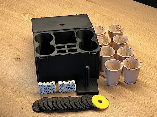 Selfmade Schockbesteck mit Box + Würfel + Becher - Knobelbesteck Schocken Knobeln (Schock Achter, Gelb)