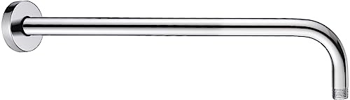 BRIGHT SHOWERS 16-Inch Shower Head Extension Arm with Flange, L Shaped Shower Extender, Extra-Long Stainless Steel Shower Pipe, Chrome