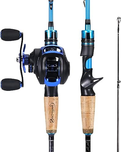 Sougayilang Casting Angelrute und Rollen-Kombi, 1.8m/2.1m MH Angelrute mit Baitcasting Rollen-Kombination, 2-Sektion Baitcaster Combo-2.1SEL