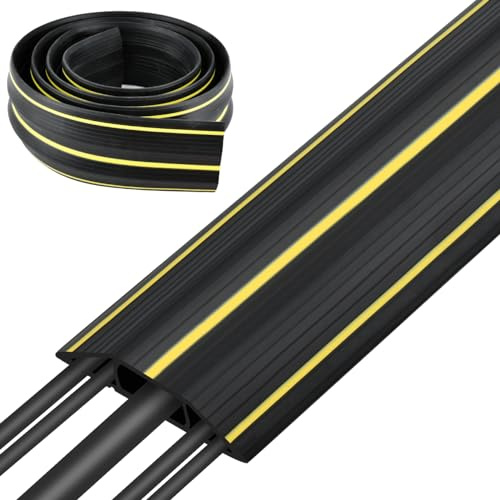 Floor Cable Protector 2m Rubber Floor Cable Cover with 3 Cord Channels, Rubber Wire Protector Cover Cable Protector 8mm Cable Channel - Safeguard Your Cables at Home, Office, Gym and More