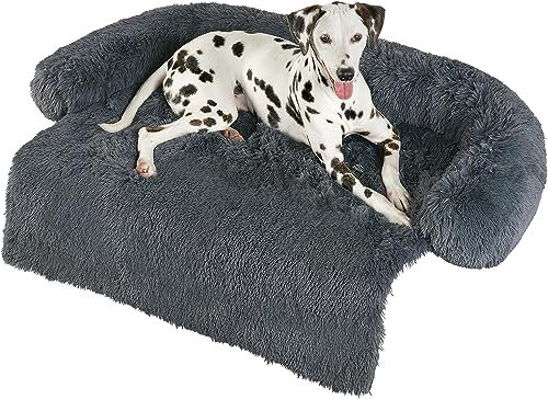 iyoimono Hundebett Grosse Hunde, 90x85x13cm Abnehmbarem Waschbar Hundekorb rutschfest Hundebett beruhigend Hundekissen kuschelig rechteckig Plüsch Hundesofa für große Hunde Winter, Dunkelgrau