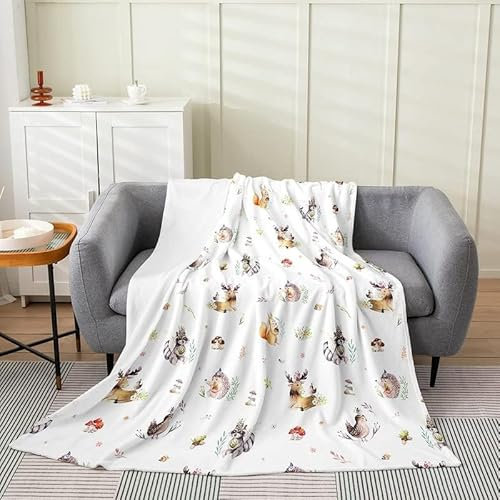 Kuscheldecke Flauschig 100x135 Cartoon-Tiere 3D Decke Waldpflanzen Flanell Fleecedecke Weich und Warme Wohndecken Kuscheldecken Sofa Bett Überwurfdecke Sofadecke Couch Blanket Y3270