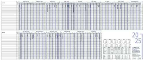 Zettler - Urlaubsplaner 2025 weiß, 100x42cm, Wandplaner mit 15 Monaten auf 1 Seite, für 35 Personen, gefalzt auf 21x29cm, Monatsübersicht und deutsches Kalendarium