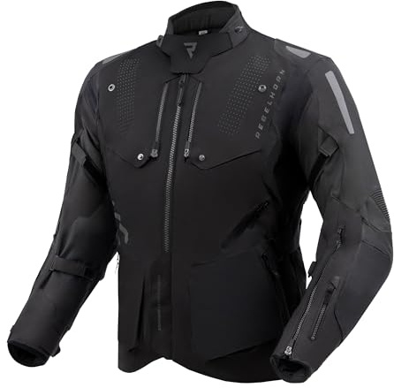REBELHORN Hiker IV motorcykeljacka herr | textil | armbåge och axelskydd nivå 2 | avtagbart in och ut membran | 2 ventilationspaneler | 4 ventilationskanaler | storlekar upp till 10XL, svart, XL